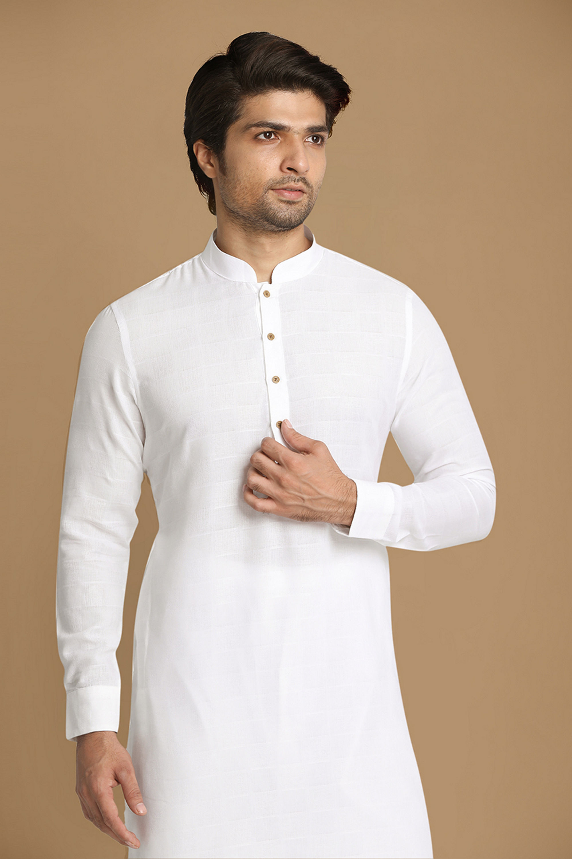 Manyavar Men Summer Essential White Kurta