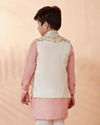 Boys Cream Jacket With Peach Kurta Set image number 3