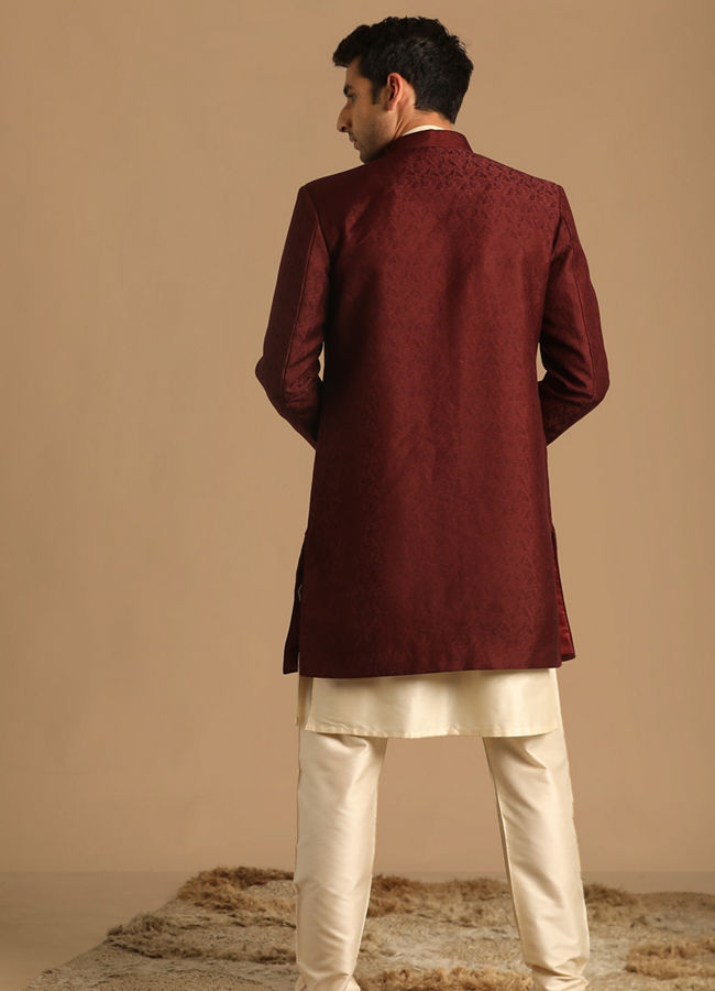 Manyavar Men Smart Fit Maroon Indo Western
