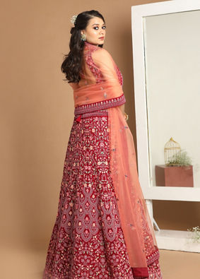 Mohey Women Georgette Wine Red Lehenga image number 3