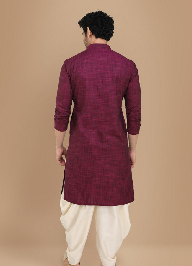 Manyavar Men Wine Self Design Kurta