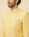 Manyavar Men Crayola Yellow Medallion Patterned Indo Western Set