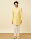 alt message - Manyavar Men Crayola Yellow Medallion Patterned Indo Western Set image number 2