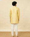 Manyavar Men Crayola Yellow Medallion Patterned Indo Western Set