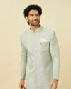 alt message - Manyavar Men Tropical Blue Medallion Patterned Indo Western Set image number 0