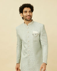 Manyavar Men Tropical Blue Medallion Patterned Indo Western Set