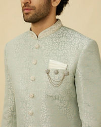 Manyavar Men Tropical Blue Medallion Patterned Indo Western Set