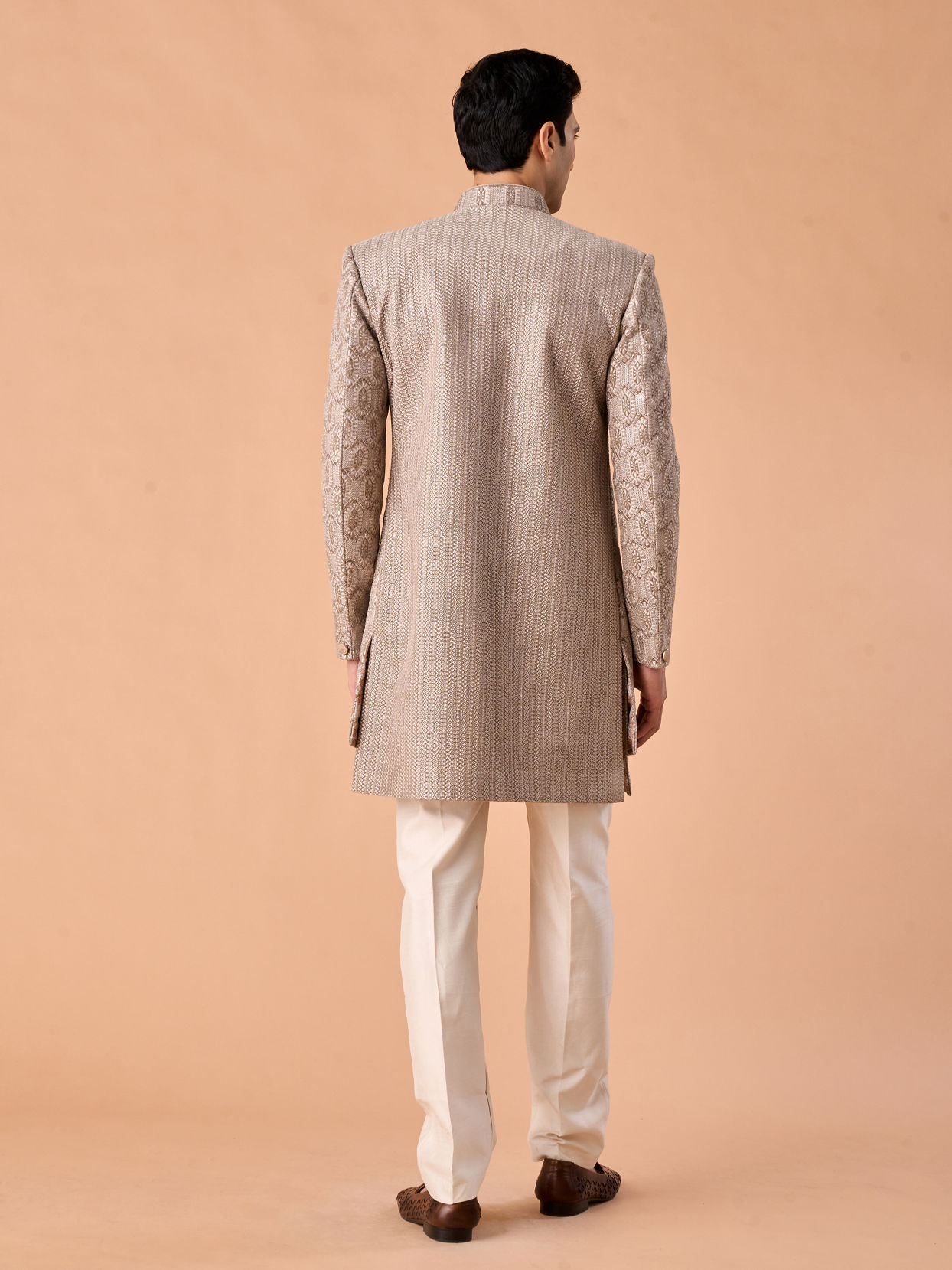 Manyavar Men Walnut Velvet Elegance Indo Western