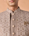 Manyavar Men Walnut Velvet Elegance Indo Western