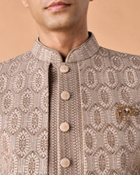 Manyavar Men Walnut Velvet Elegance Indo Western
