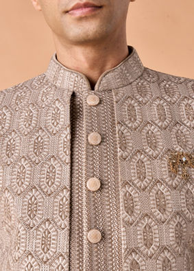 Manyavar Men Walnut Velvet Elegance Indo Western