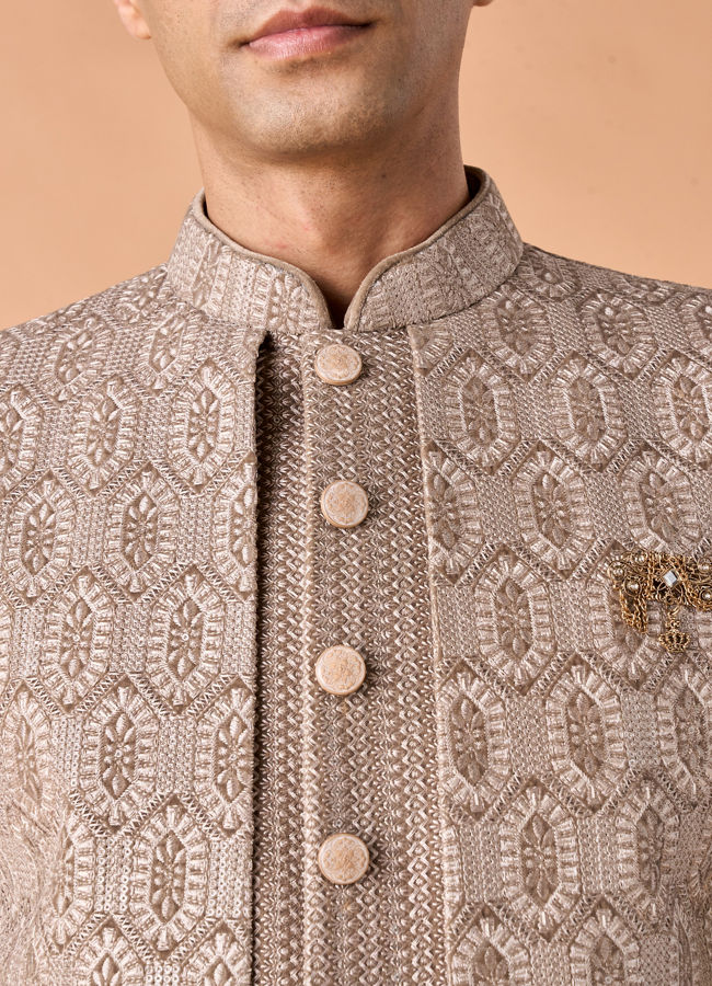 Manyavar Men Walnut Velvet Elegance Indo Western