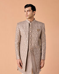Manyavar Men Walnut Velvet Elegance Indo Western