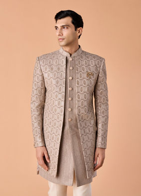 Manyavar Men Walnut Velvet Elegance Indo Western