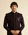 alt message - Manyavar Men Wine Honeycomb Patterned Sequinned Indo western Set image number 0