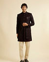 alt message - Manyavar Men Wine Honeycomb Patterned Sequinned Indo western Set image number 2