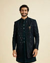Manyavar Men Elegant Teal Green Velvet Indo Western