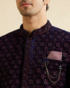 alt message - Manyavar Men Dark Blue Velvet Enchanting Ensemble Indo Western image number 2