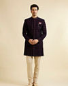 alt message - Manyavar Men Dark Blue Velvet Enchanting Ensemble Indo Western image number 3