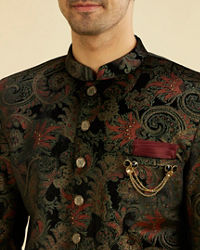 Manyavar Men Midnight Black Paisley Patterned Indo Western Set