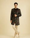 Manyavar Men Midnight Black Paisley Patterned Indo Western Set