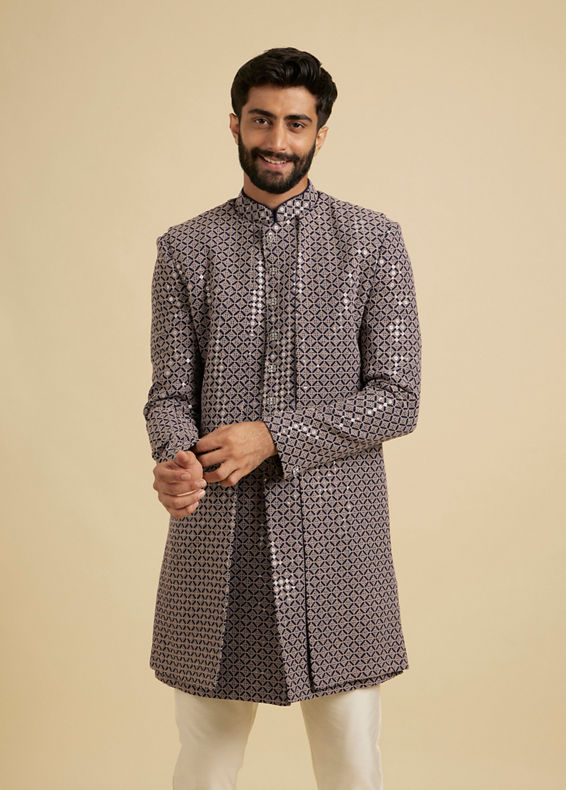 Manyavar Men Serene Blue Viscose Indo Western