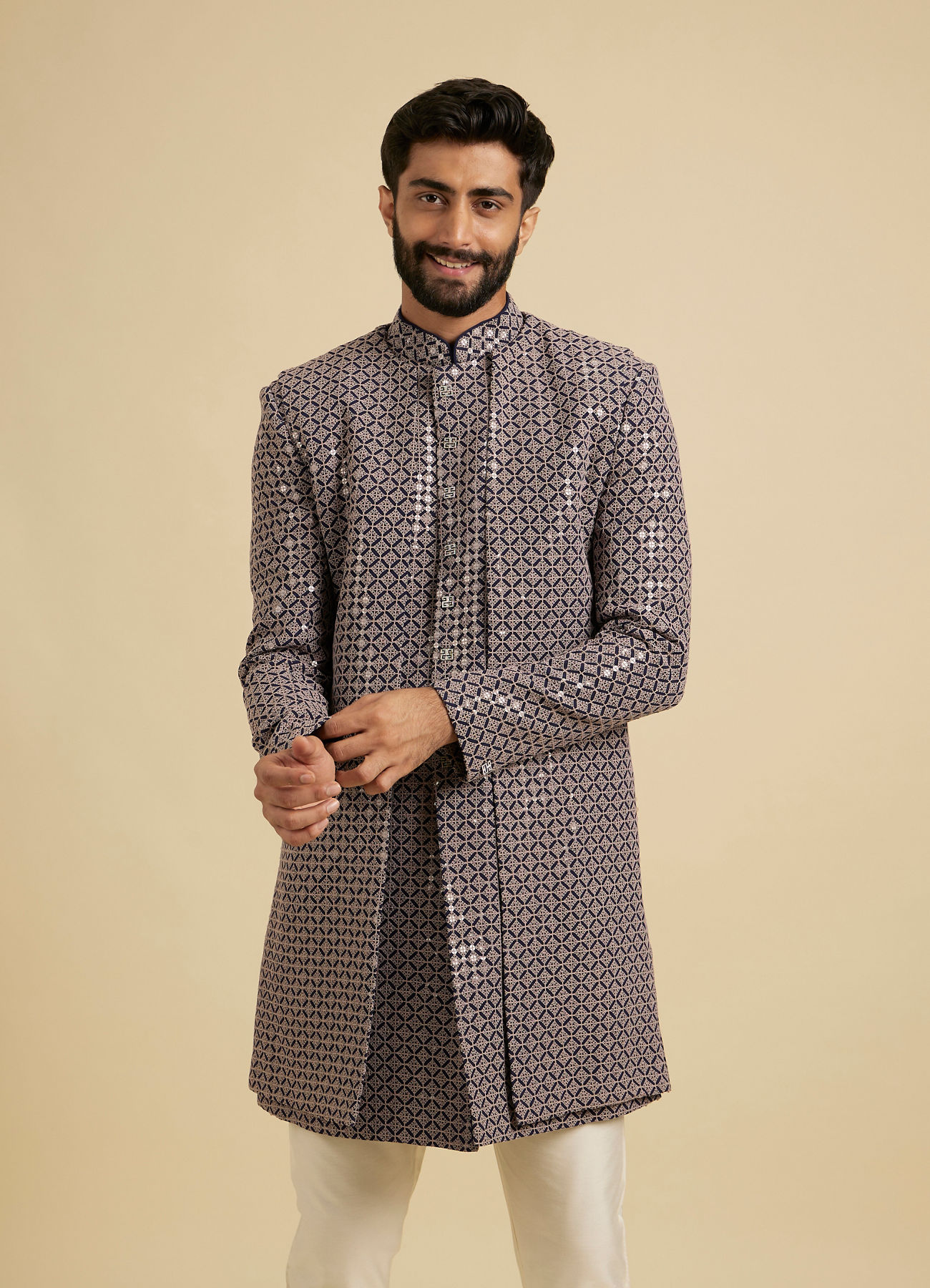 Manyavar Men Serene Blue Viscose Indo Western