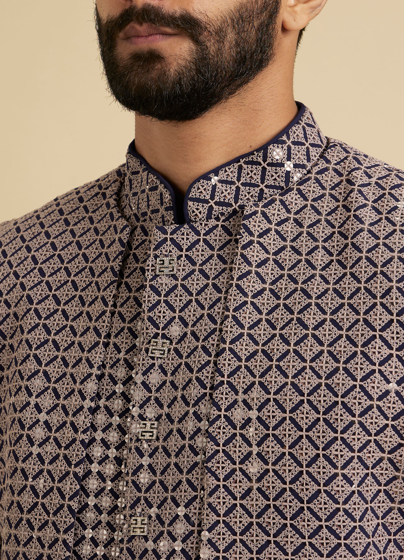 Manyavar Men Serene Blue Viscose Indo Western