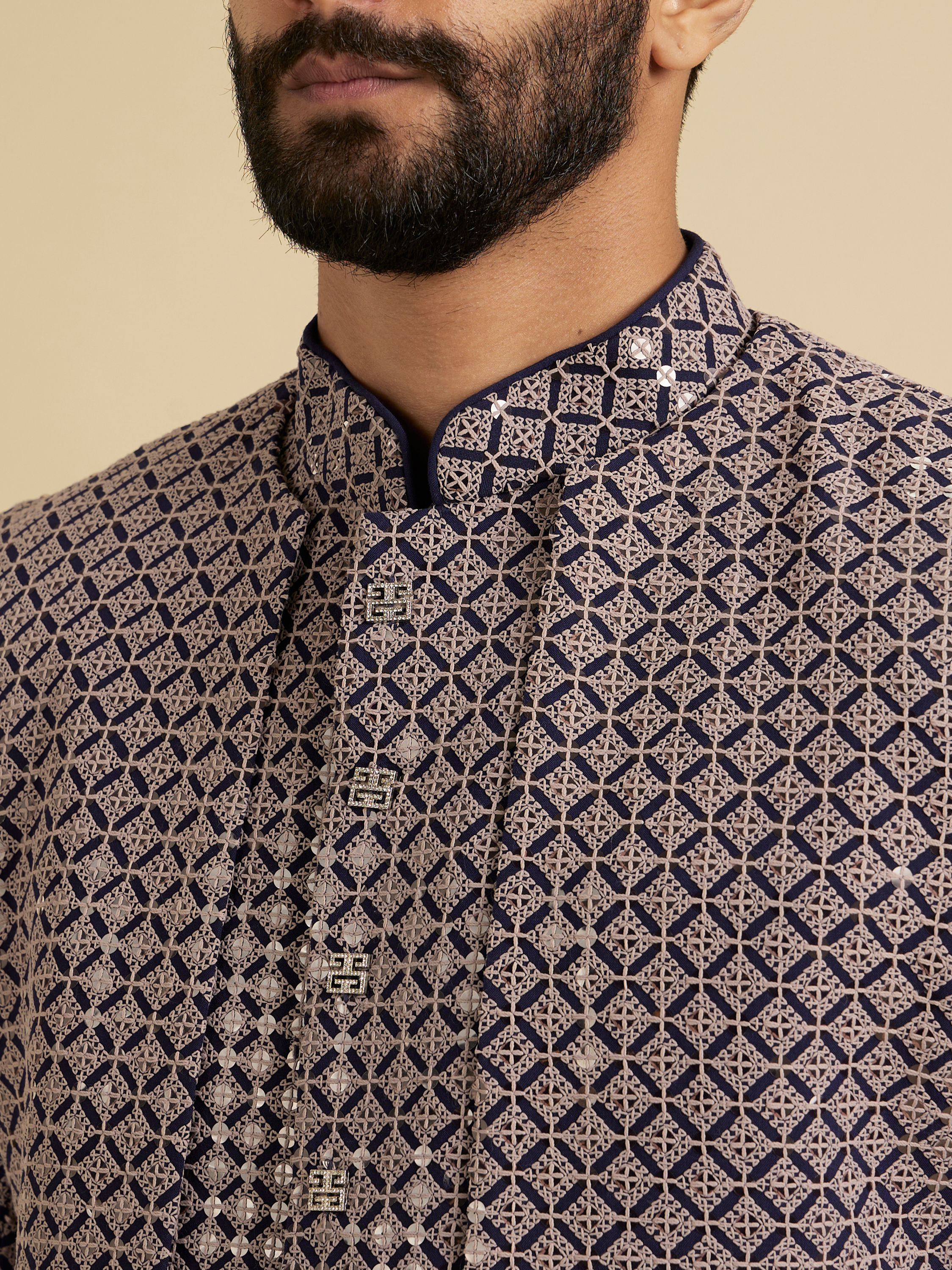 Manyavar Men Serene Blue Viscose Indo Western