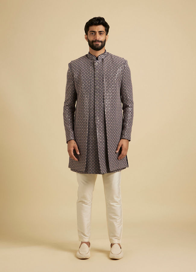 Manyavar Men Serene Blue Viscose Indo Western