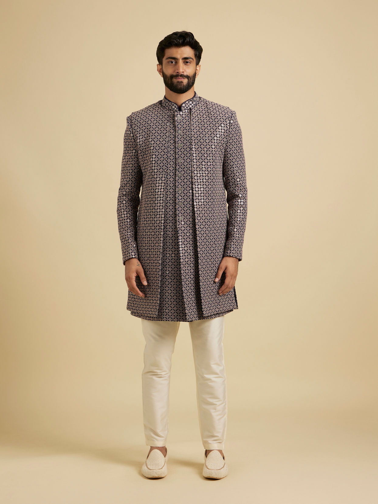 Manyavar Men Serene Blue Viscose Indo Western