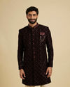 Wine Red Floral Embroidered Indo Western Set with Rhinestone Work