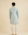 Manyavar Men Soft Green Grid Patterned Indo Western Set with Floral Motifs