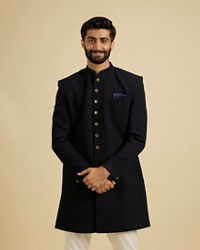 Manyavar Men Beaming Dark Blue Indo Western