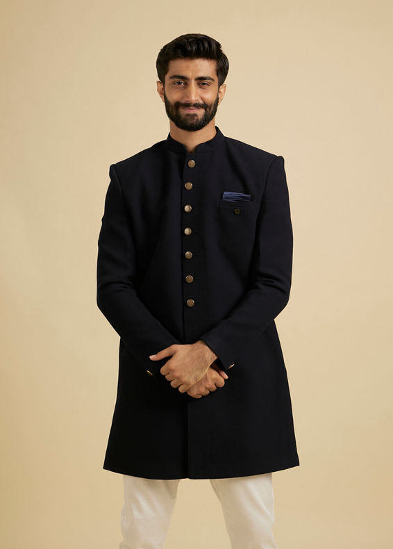 Manyavar Men Beaming Dark Blue Indo Western