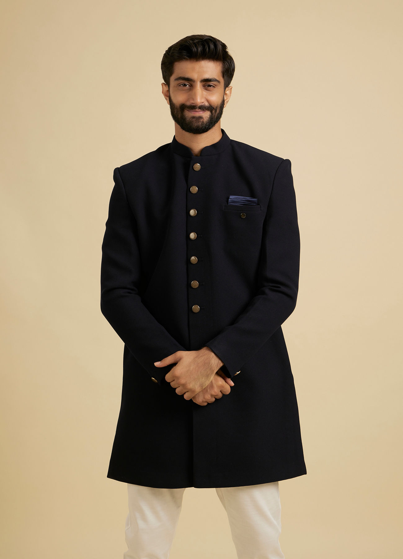 Manyavar Men Beaming Dark Blue Indo Western