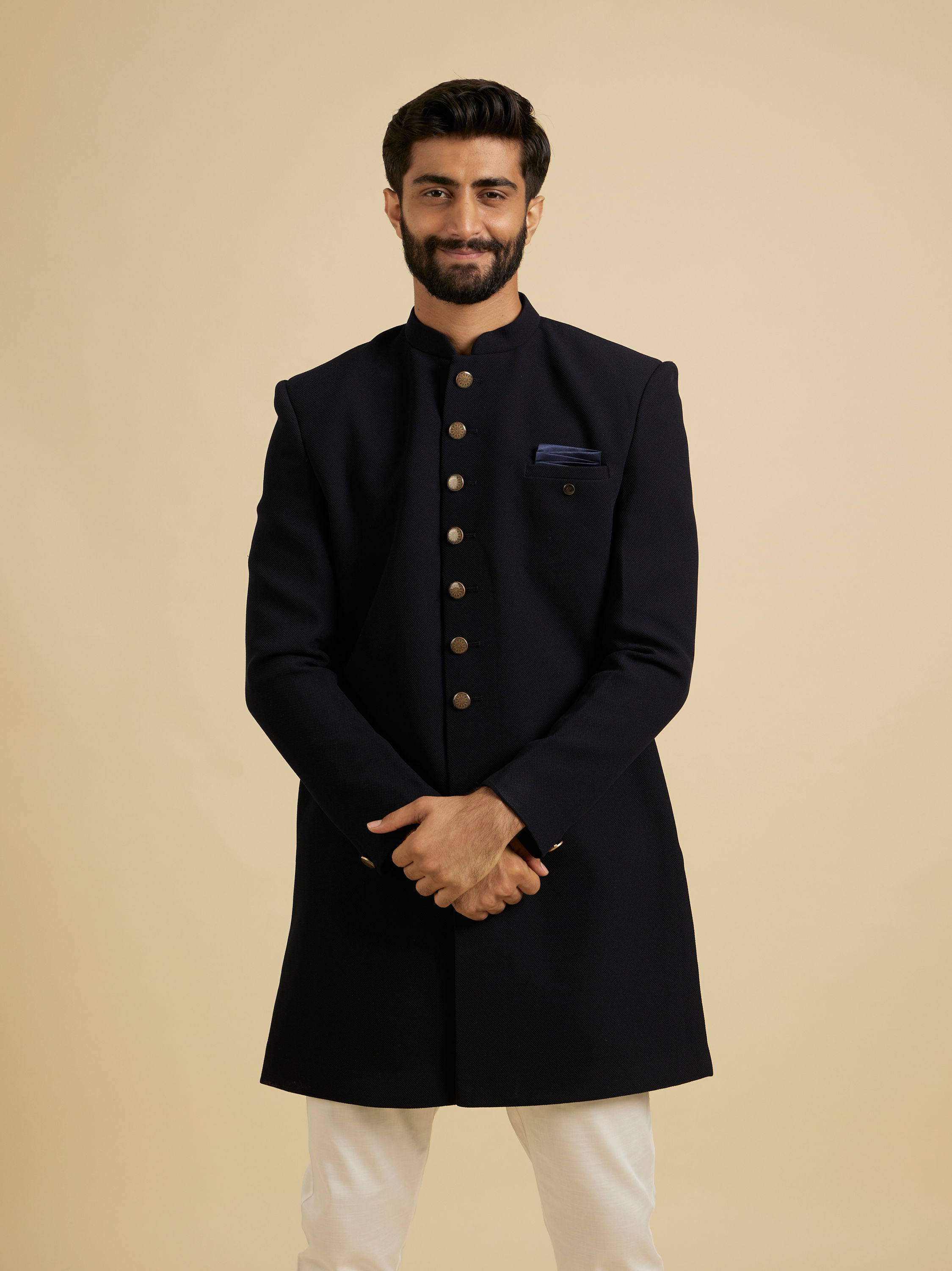 Manyavar Men Beaming Dark Blue Indo Western