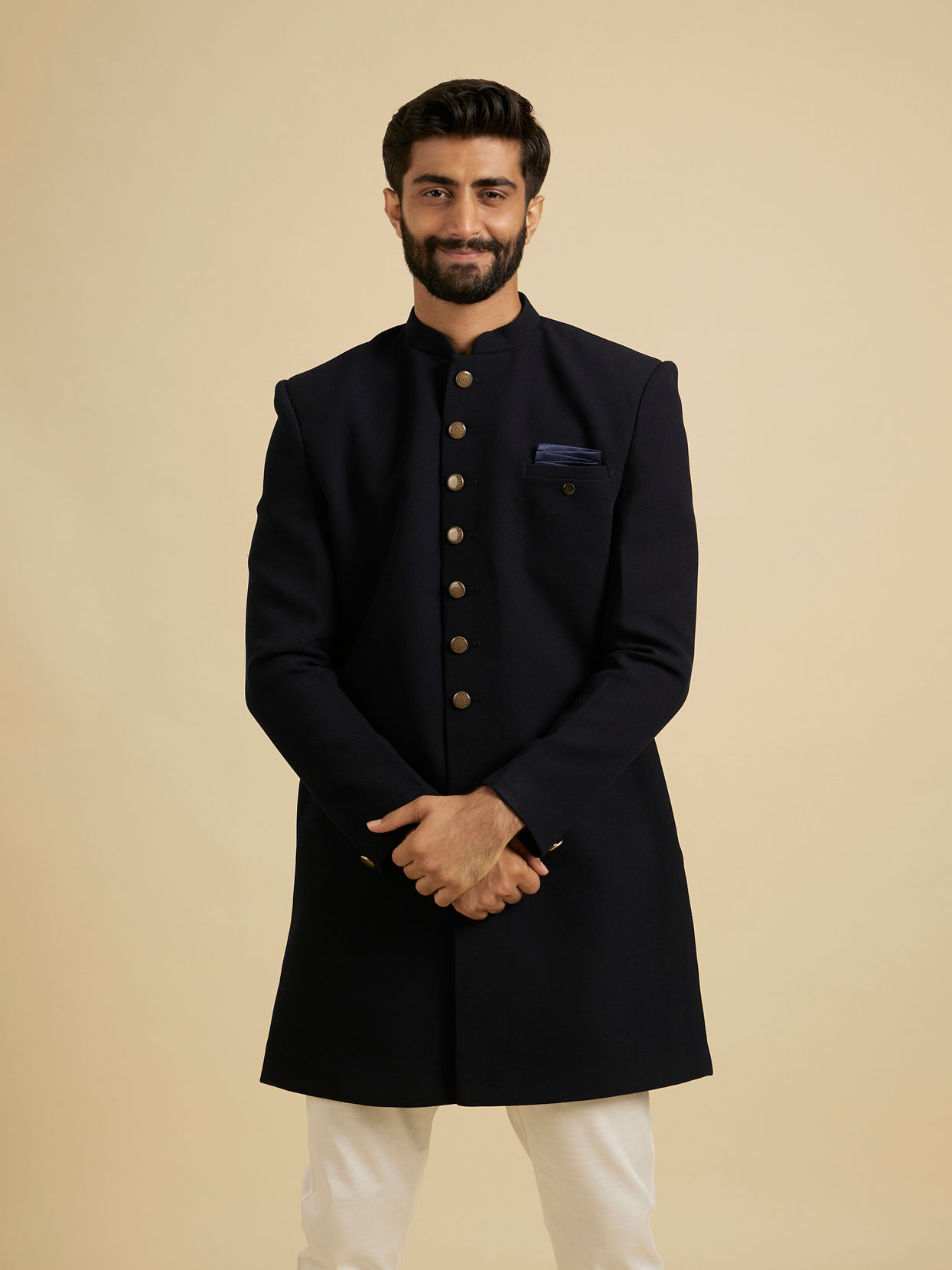 Manyavar Men Beaming Dark Blue Indo Western