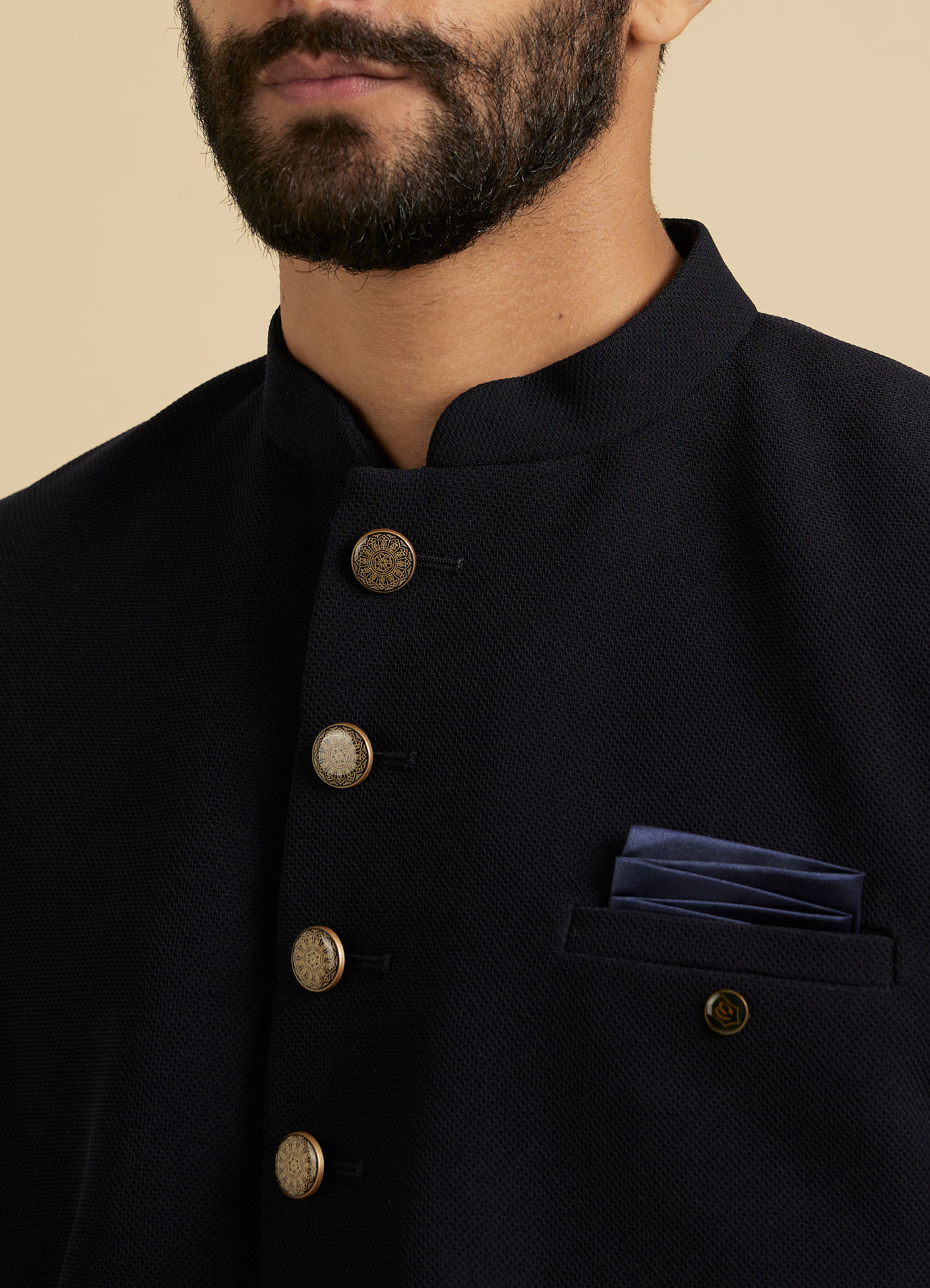 Manyavar Men Beaming Dark Blue Indo Western