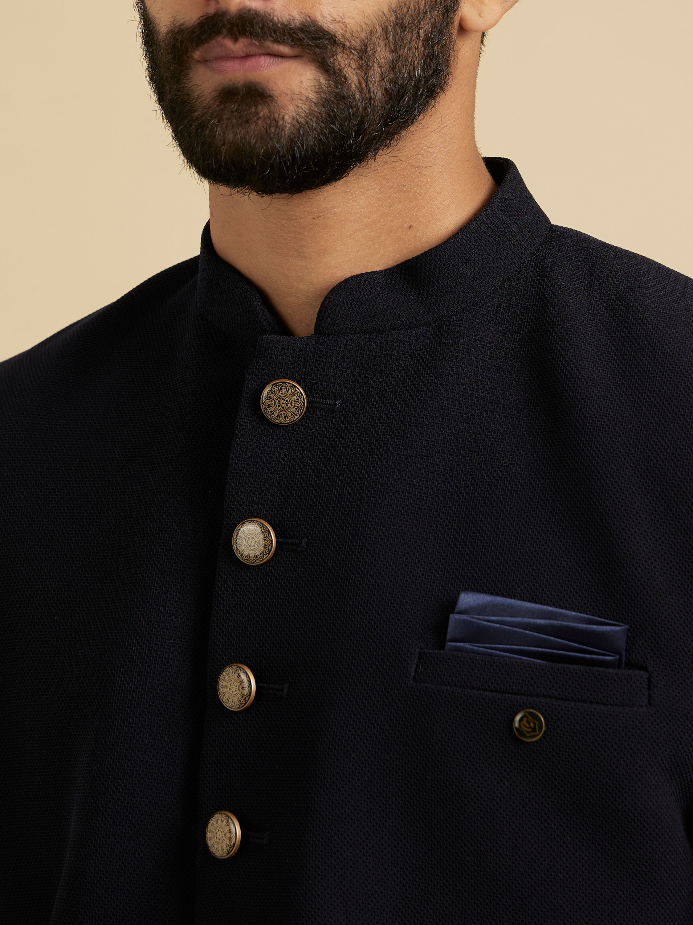 Manyavar Men Beaming Dark Blue Indo Western