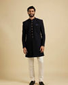 Manyavar Men Beaming Dark Blue Indo Western