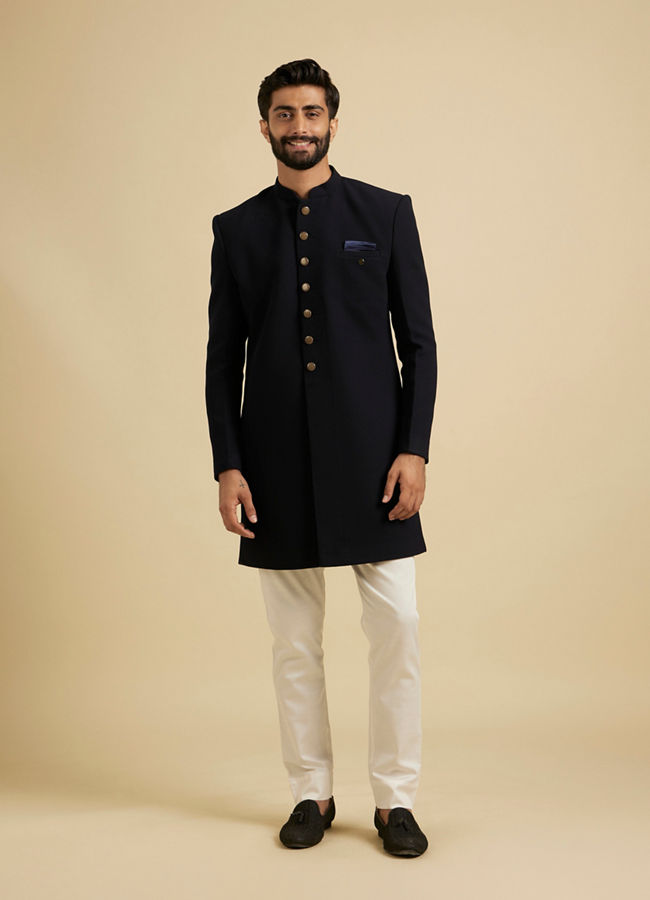 Manyavar Men Beaming Dark Blue Indo Western