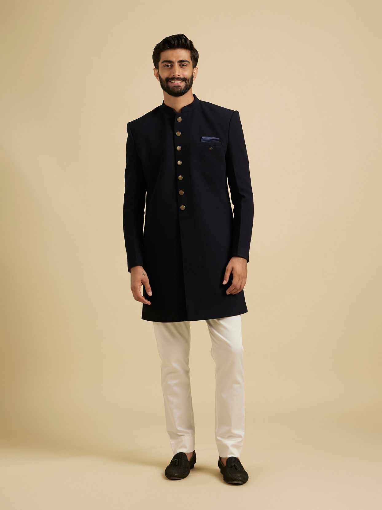 Manyavar Men Beaming Dark Blue Indo Western