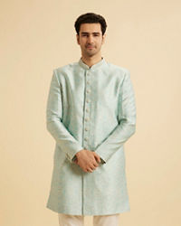 Manyavar Men Blue Brocade Ceremony Extravagance Indo Western