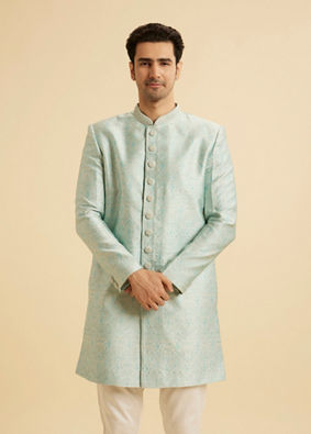 Manyavar Men Blue Brocade Ceremony Extravagance Indo Western
