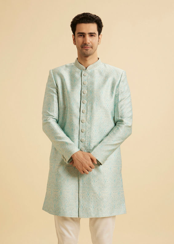 Manyavar Men Blue Brocade Ceremony Extravagance Indo Western