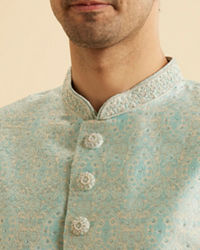 Manyavar Men Blue Brocade Ceremony Extravagance Indo Western