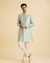 Manyavar Men Blue Brocade Ceremony Extravagance Indo Western