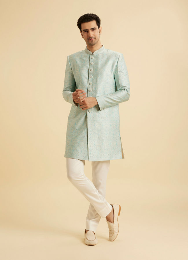 Manyavar Men Blue Brocade Ceremony Extravagance Indo Western