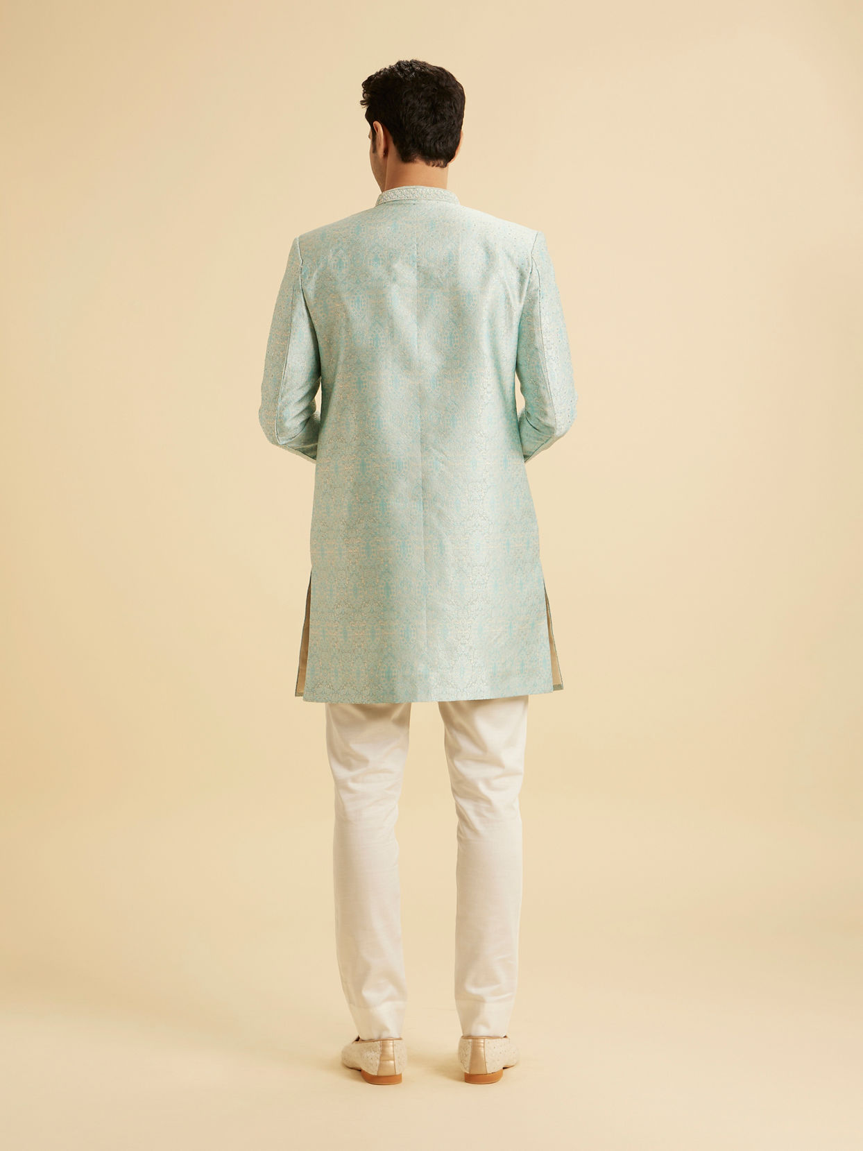 Manyavar Men Blue Brocade Ceremony Extravagance Indo Western